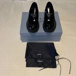 Prada Logo Leather Loafers Chocolate- 38.5 worn once